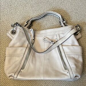 B. Makowsky Cream Shoulder Bag with Silver Accents